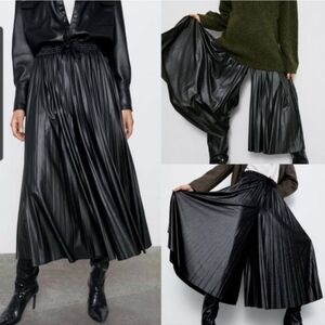 Zara Pleated Faux Leather Culottes Trouser Pants